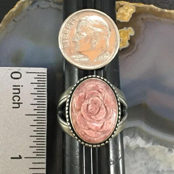 Carolyn Pollack Southwestern Style Sterling Rhodonite Carved Rose Ring For Women - Picture 9 of 10